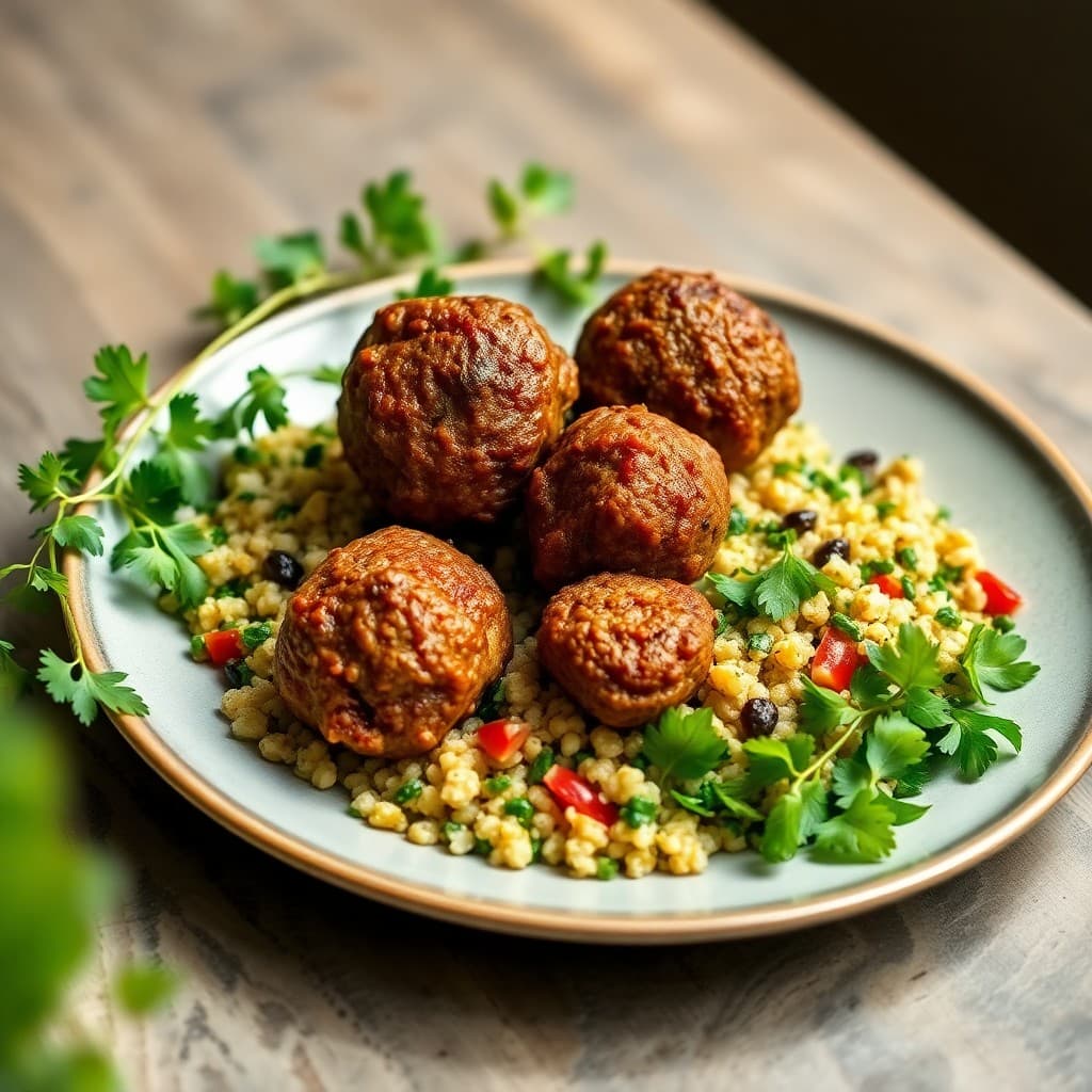 Moroccan-Spiced Beef Meatballs with Quinoa Tabbouleh