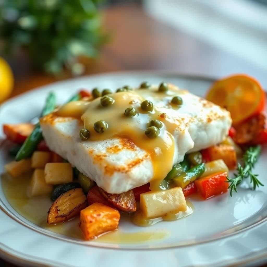 Mediterranean Baked Cod with Lemon Caper Sauce