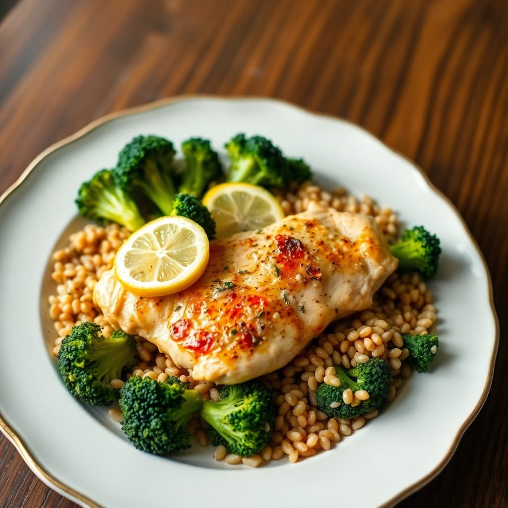 Zesty Lemon Chicken with Roasted Broccoli and Farro