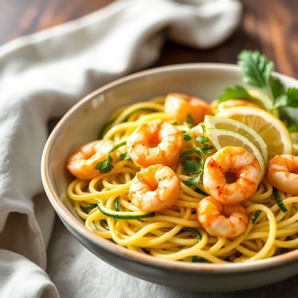 Lemon Garlic Shrimp Zucchini Noodle Bowls
