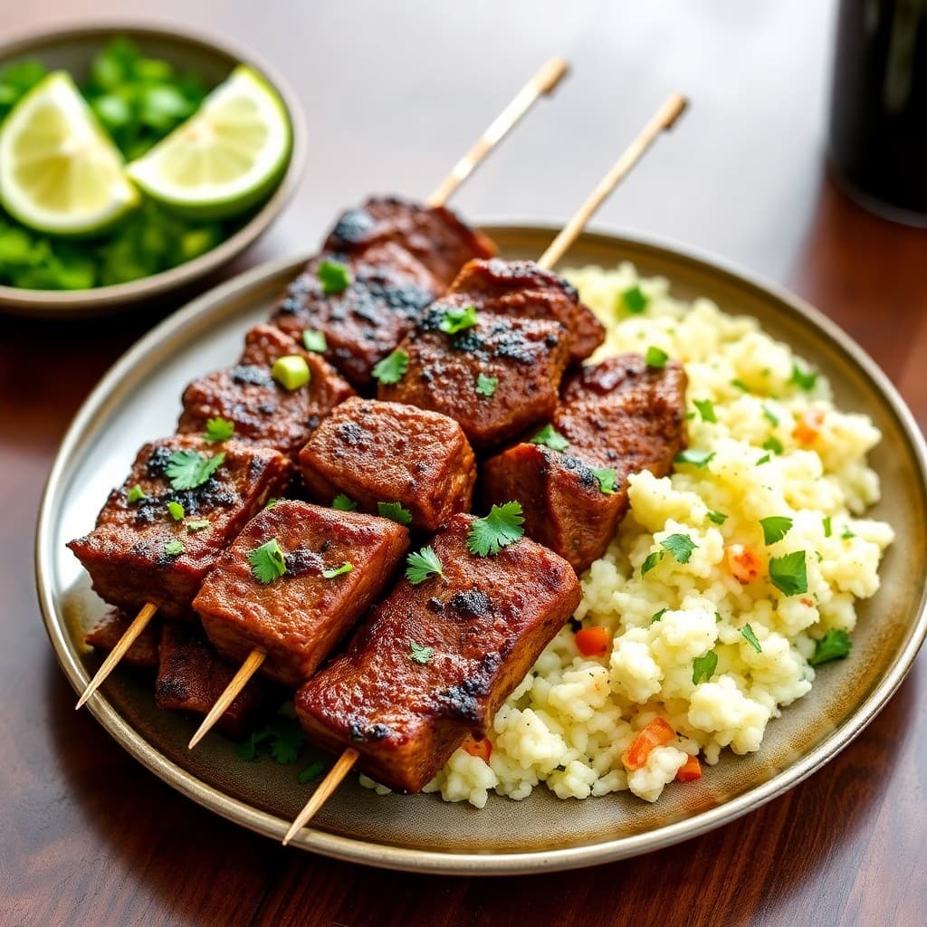 Zesty Brazilian Picanha Steak Skewers with Cilantro Lime Cauliflower Rice