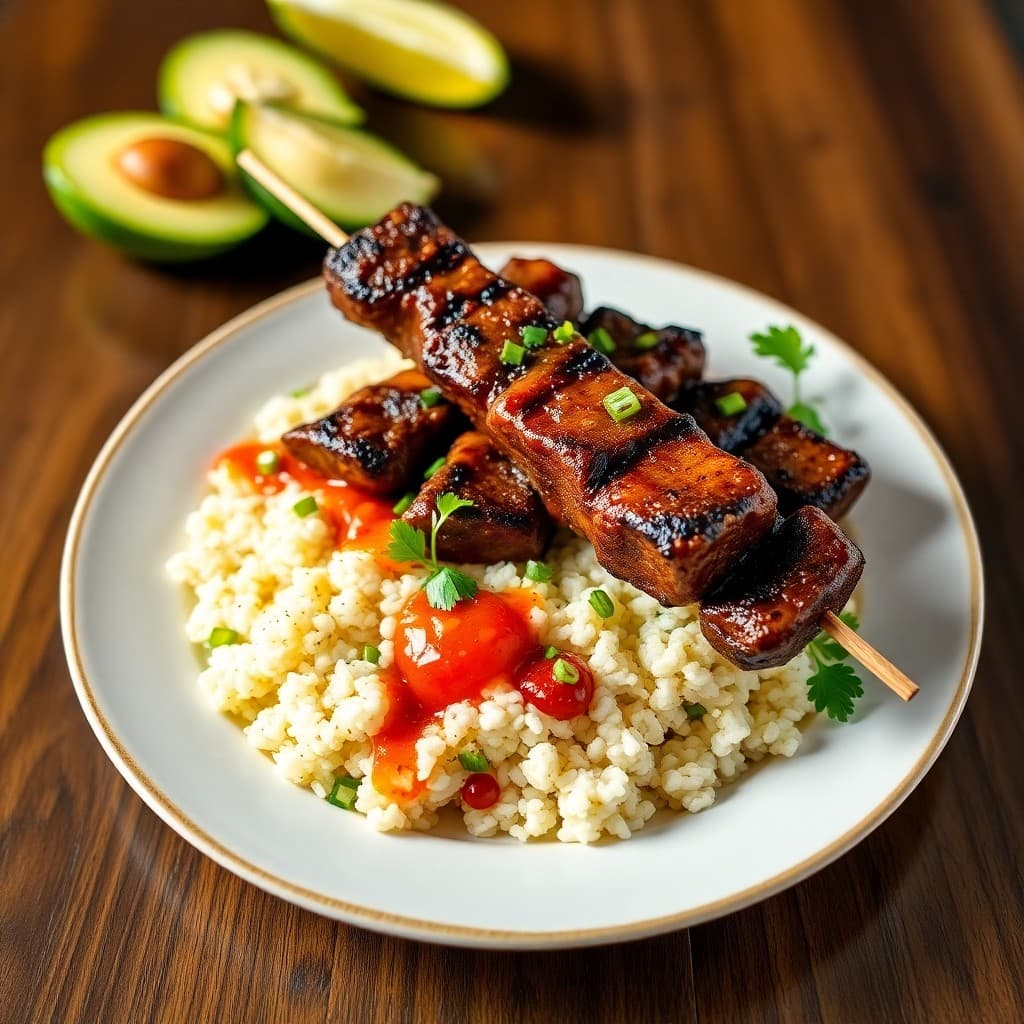 Zesty Brazilian Picanha Skewers with Coconut Rice
