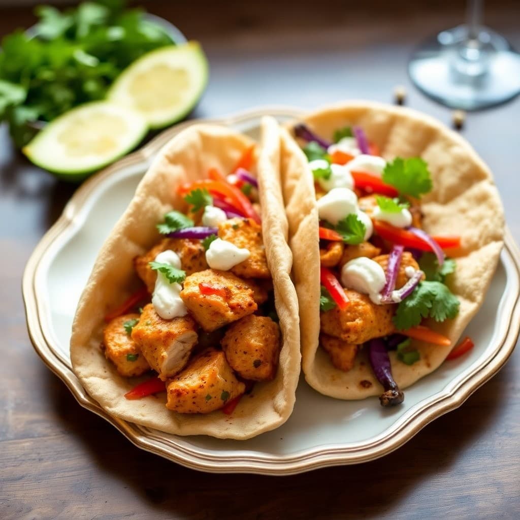 Zesty Greek Chicken Pitas with Tzatziki Slaw