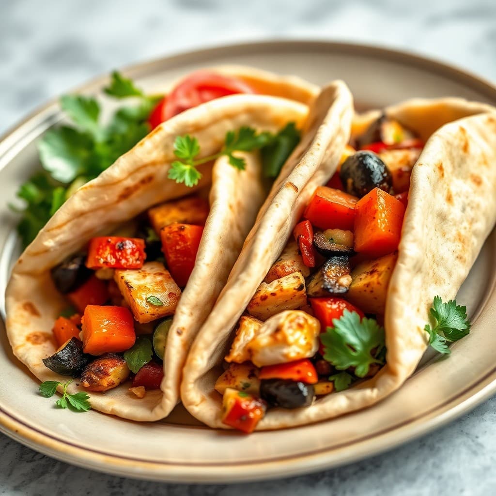 Mediterranean Chicken and Roasted Veggie Pita Pockets