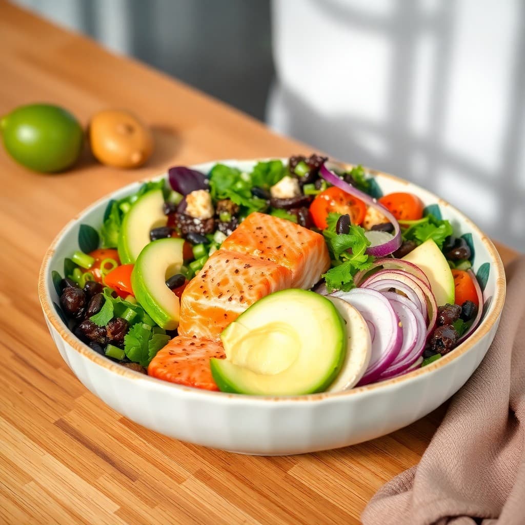 Satiating Salmon and Avocado Salad Bowl