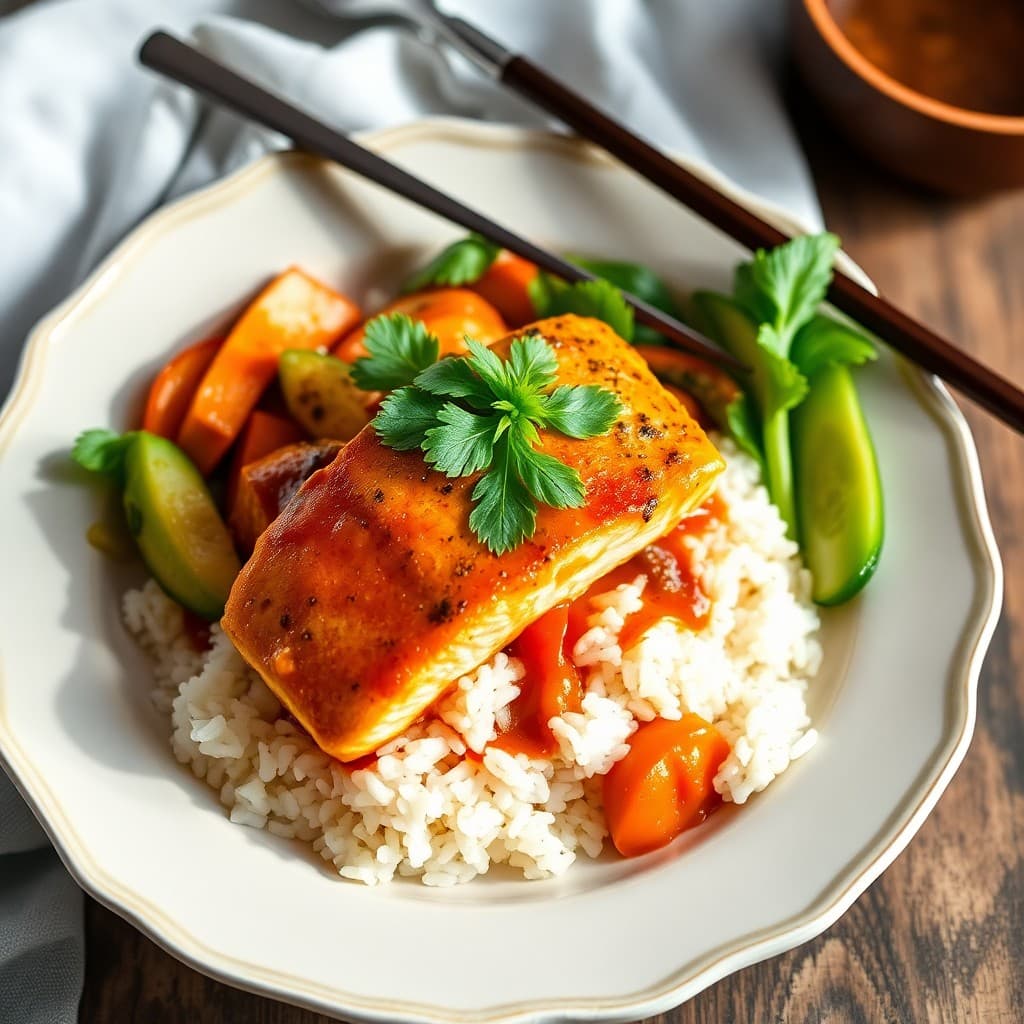 Spicy Thai Red Curry Salmon Bowls