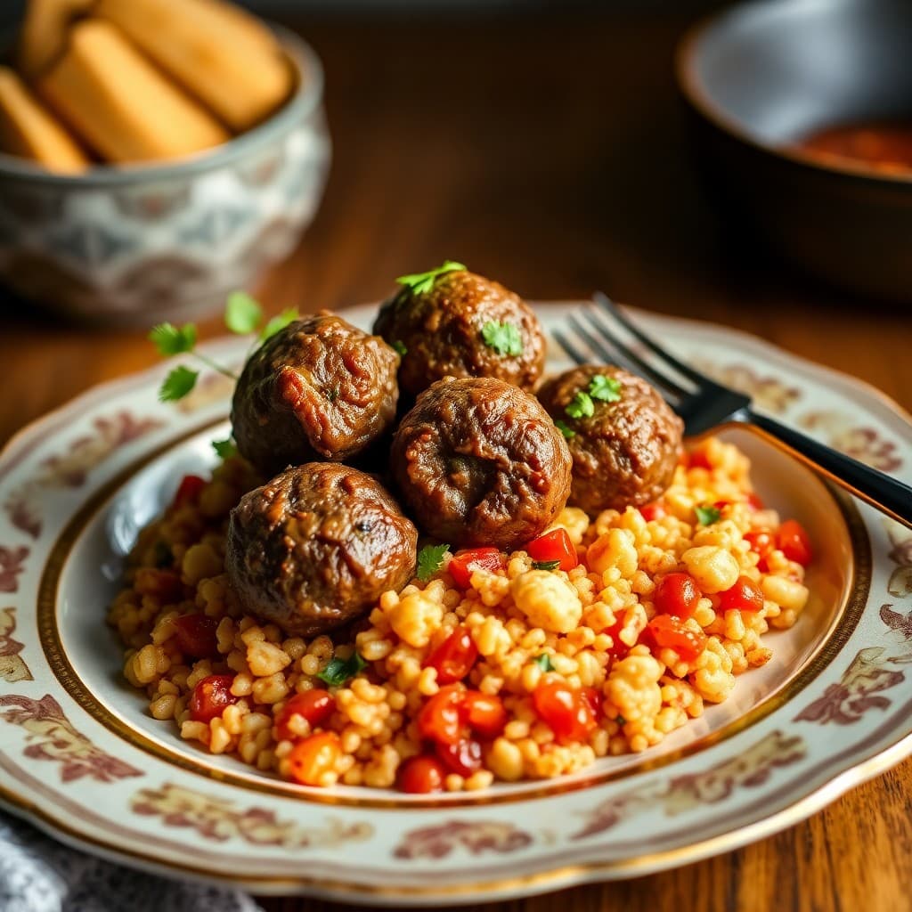 Moroccan-Style Lamb Meatballs with Tomato Couscous