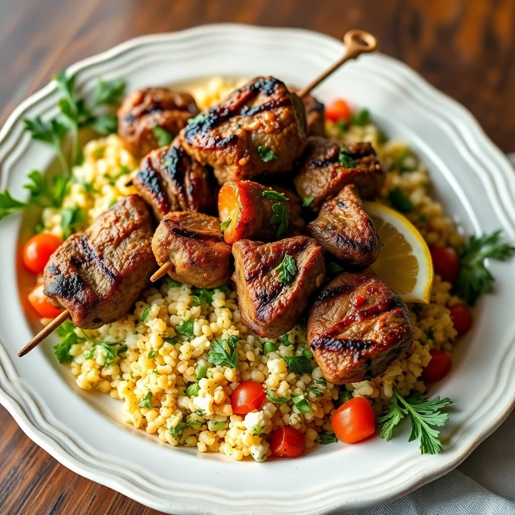 Mediterranean Lamb Kebabs with Herbed Bulgur Salad