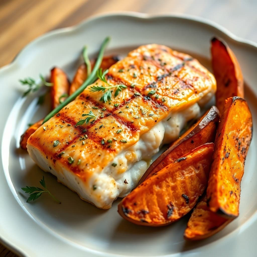 Citrus-Herb Grilled Salmon with Roasted Sweet Potato Wedges