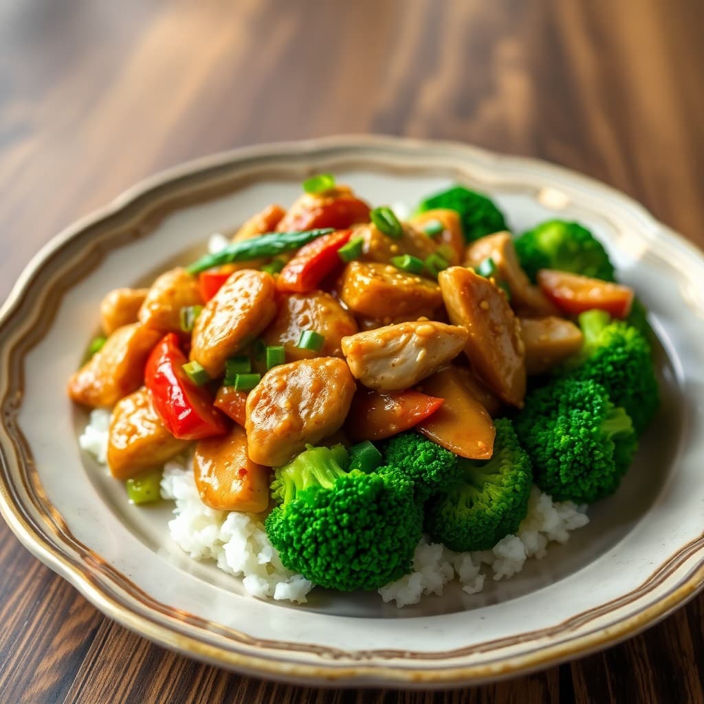 Sesame Ginger Chicken Stir-Fry with Steamed Broccoli