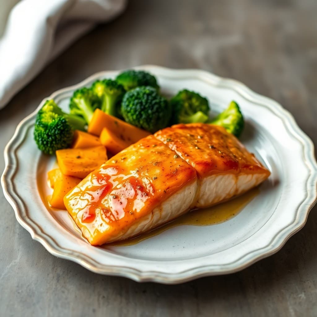 Honey-Garlic Glazed Salmon with Roasted Butternut Squash and Steamed Broccoli