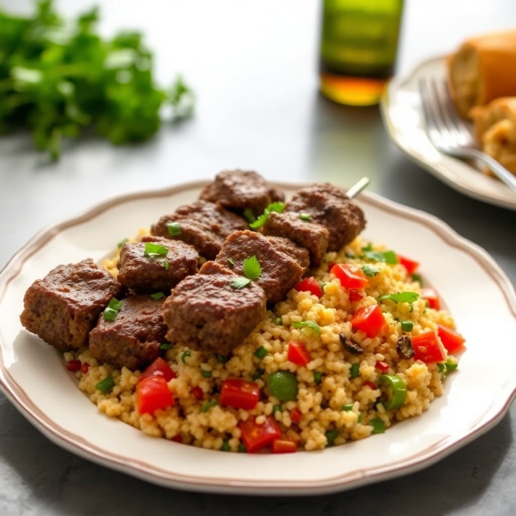 Zesty Moroccan Beef Kebabs with Roasted Veggie Couscous