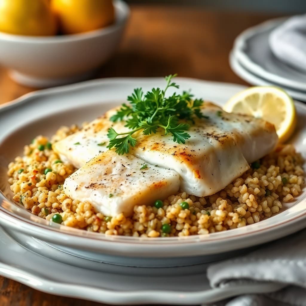 Baked Halibut with Lemon-Herb Quinoa