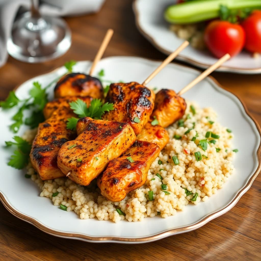Moroccan Spiced Chicken Skewers with Garlic Herb Couscous