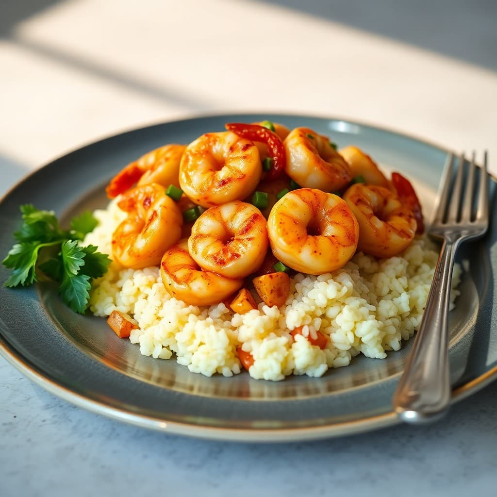Sizzling Lemon-Garlic Shrimp Stir-Fry with Ginger Cauliflower Rice