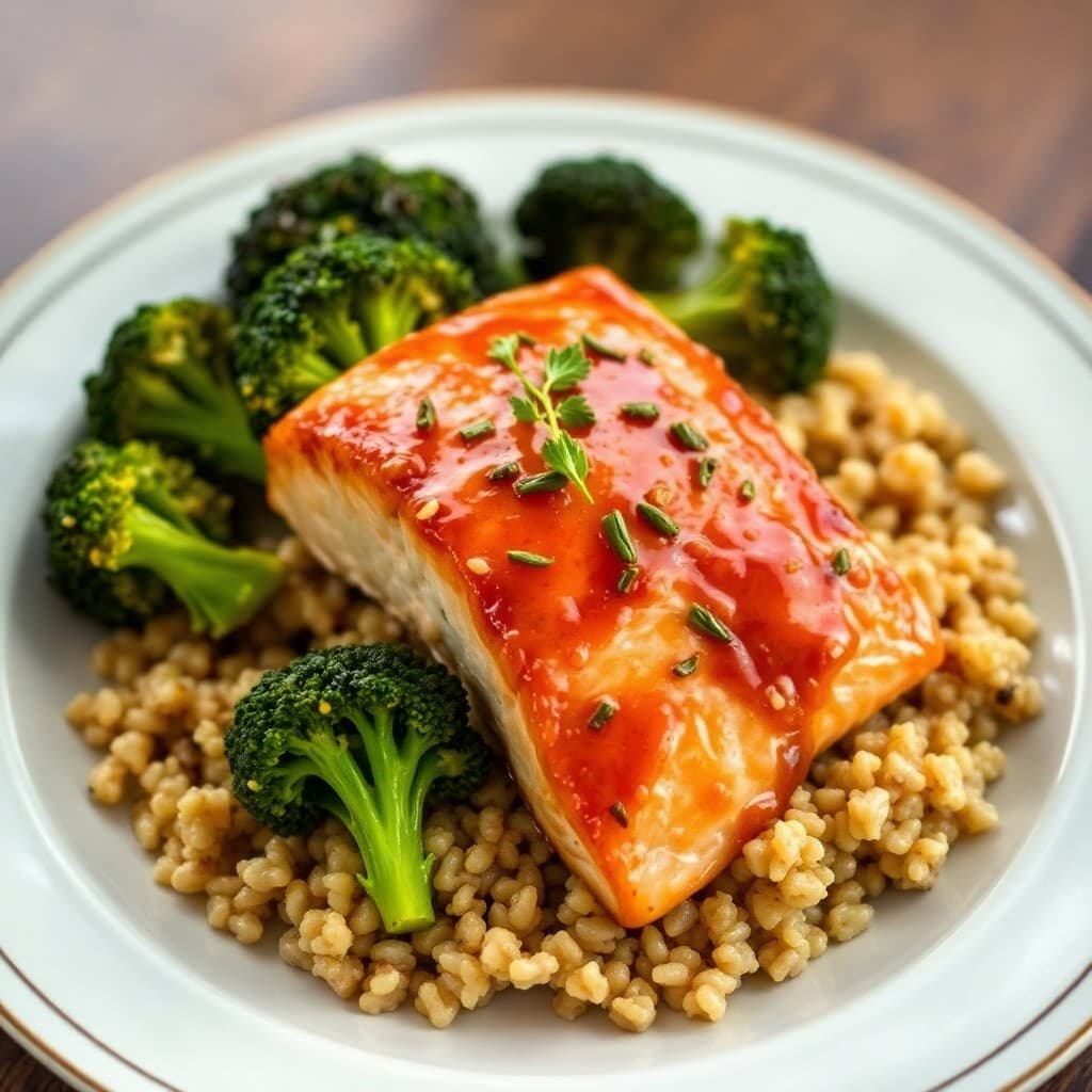 Honey Garlic Glazed Salmon with Roasted Broccoli and Quinoa