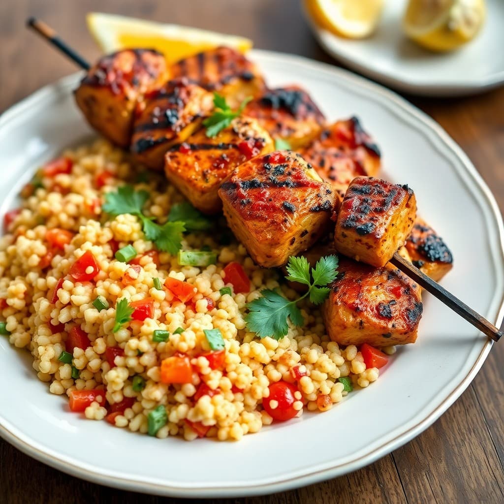 Moroccan-Style Chicken Skewers with Warm Couscous Salad