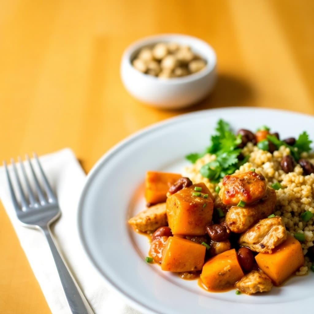 Moroccan Spiced Chicken Tagine with Roasted Butternut Squash and Quinoa Salad