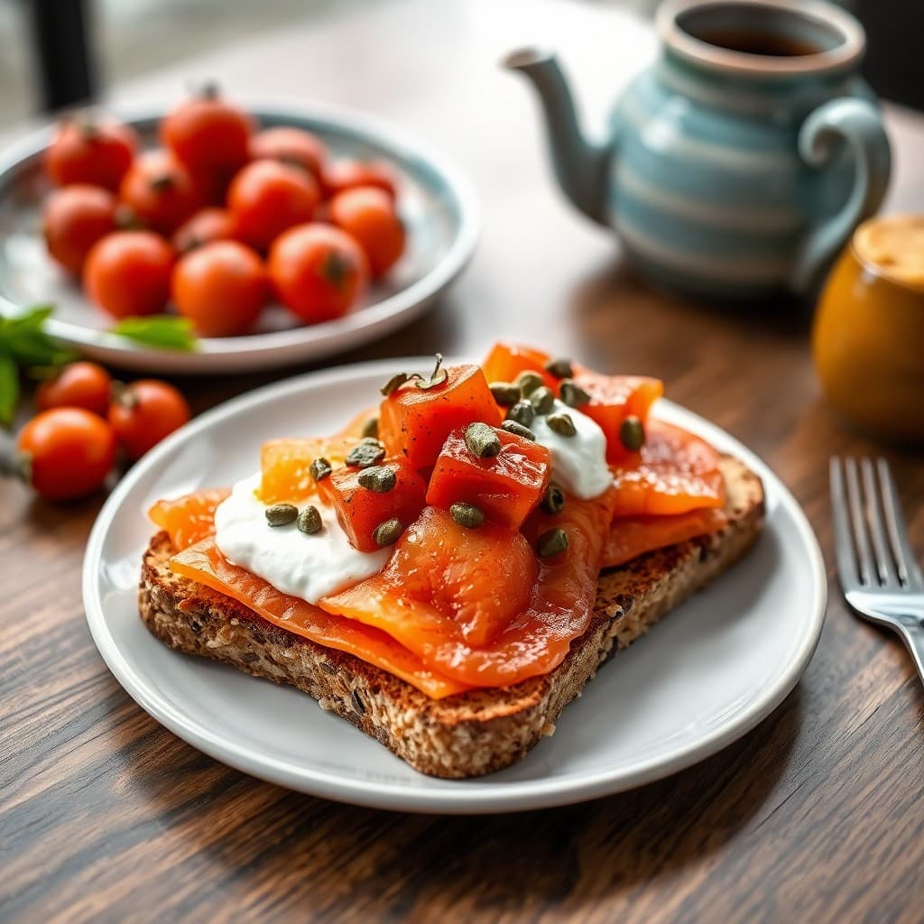 Provençal Smoked Salmon & Whole Grain Tartine with Herb-Roasted Tomato Compote