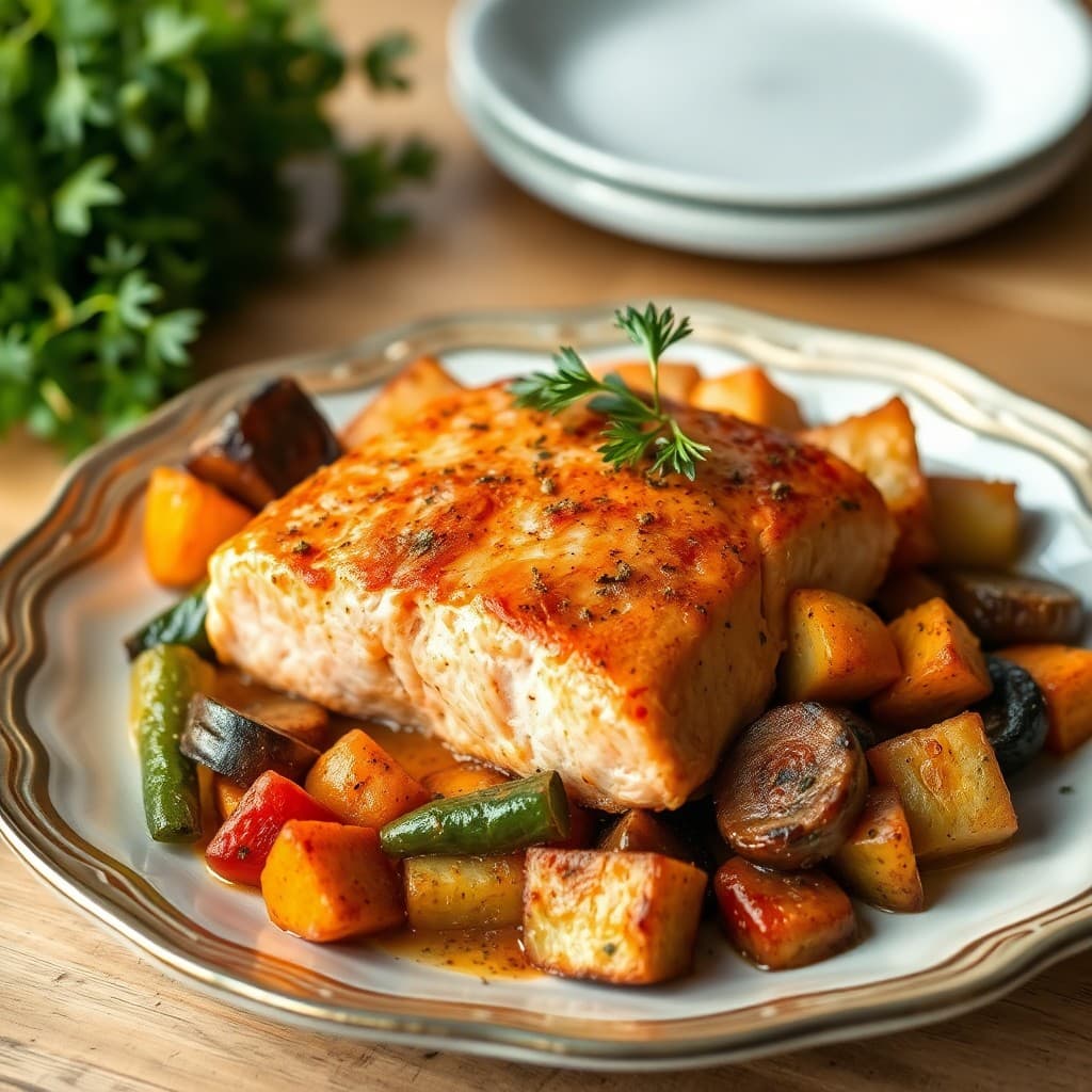Paleo Baked Salmon and Roasted Vegetables