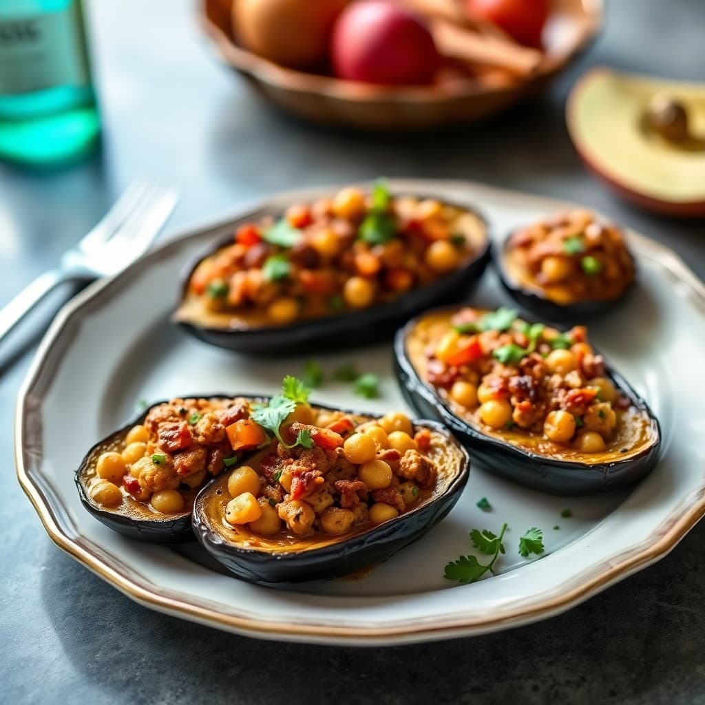 Moroccan-Spiced Chickpea Stuffed Eggplant