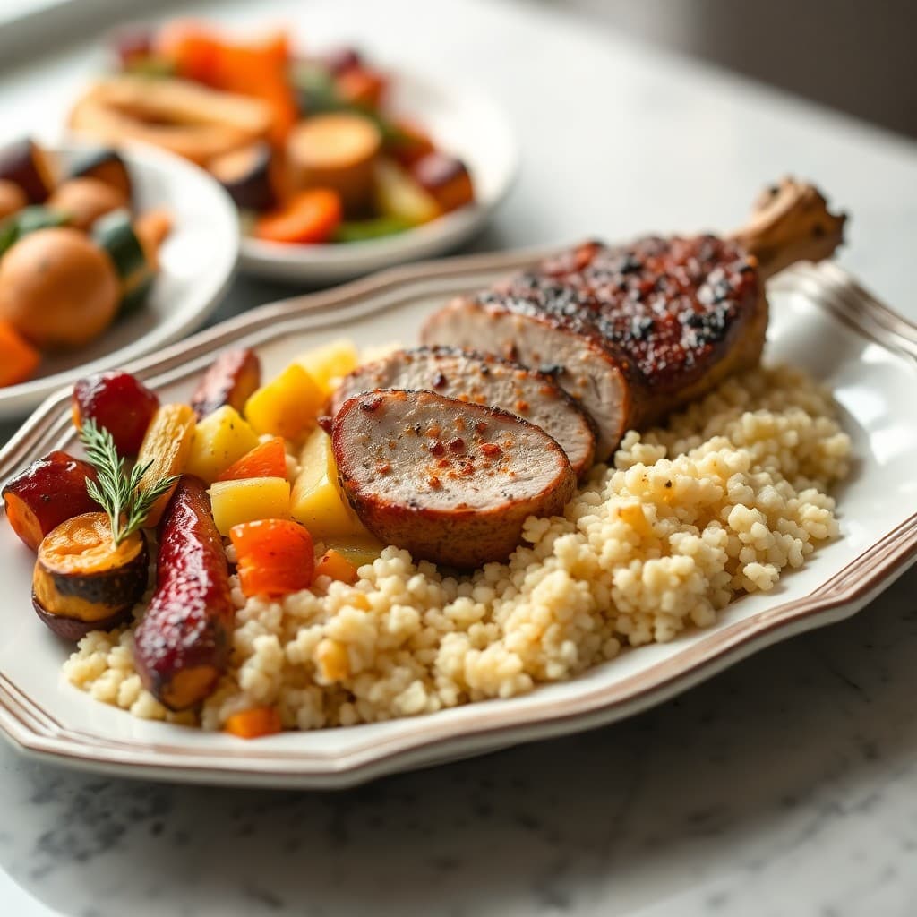 Moroccan Spiced Pork Tenderloin with Couscous and Roasted Vegetables