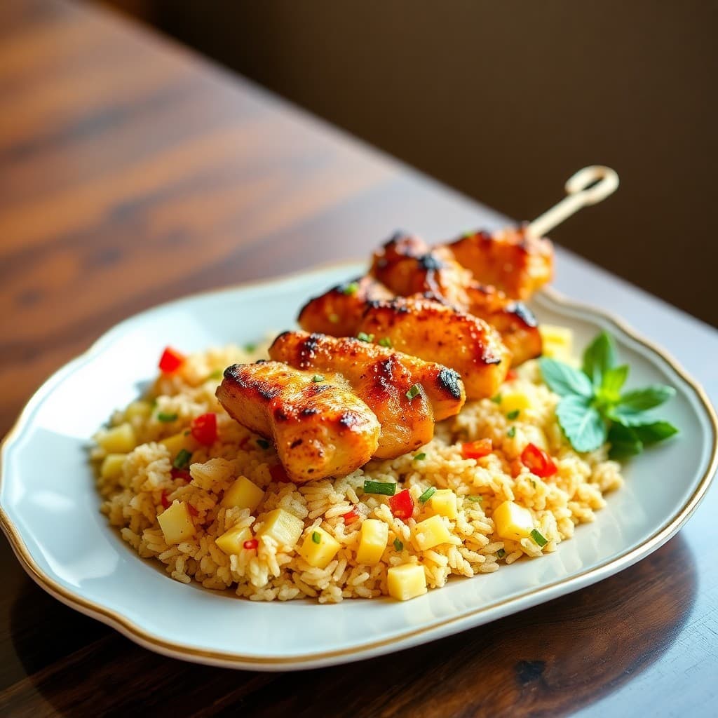 Sizzling Thai Coconut Chicken Skewers with Pineapple Fried Rice