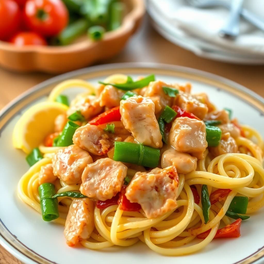 Lemon-Garlic Chicken Stir-Fry with Veggie Noodles