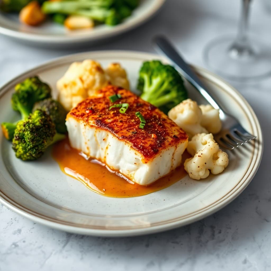 Seared Chili-Lime Cod with Roasted Broccoli and Cauliflower