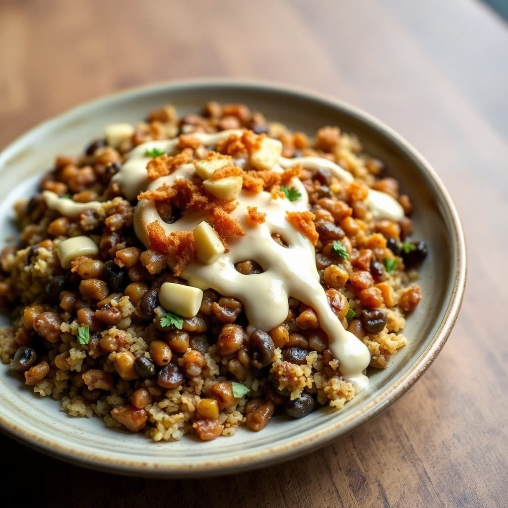 Lebanese Mujadara with Crispy Onions & Tahini-Lemon Drizzle