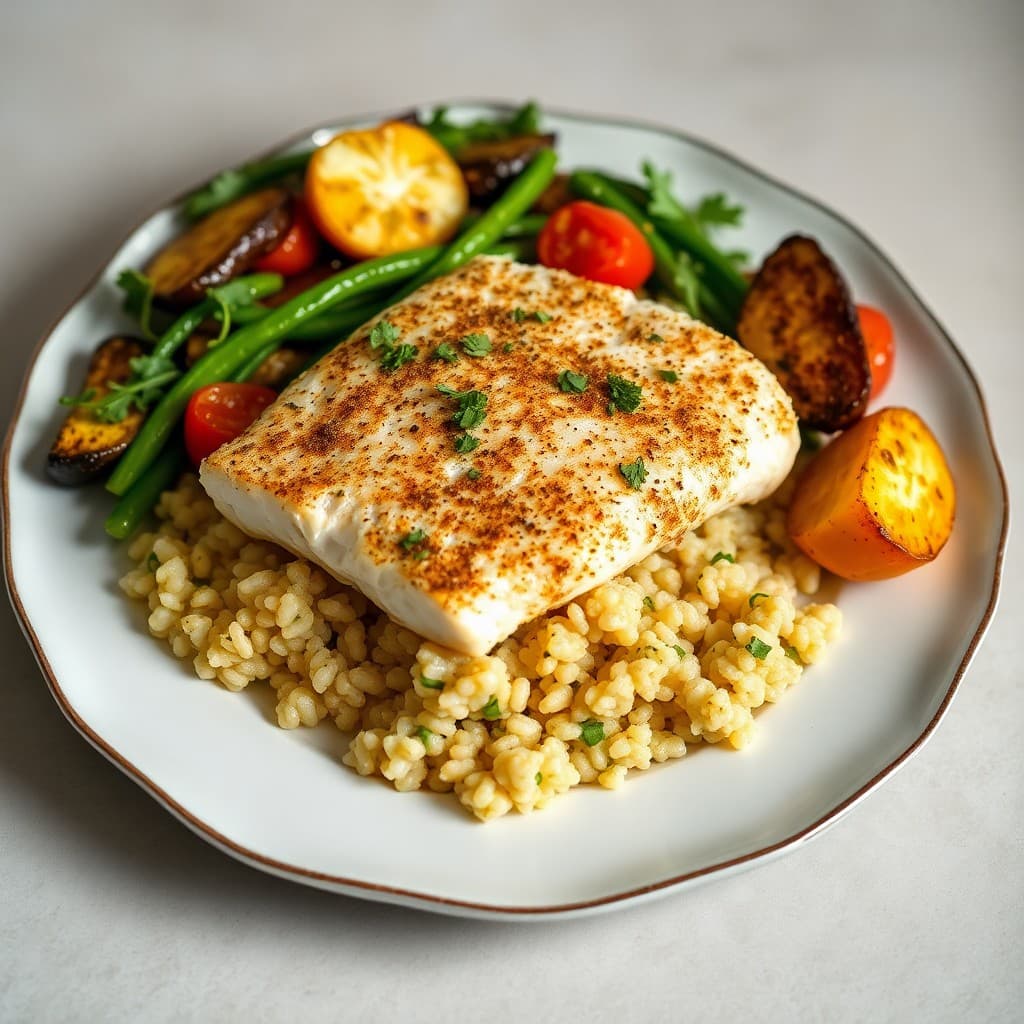 Mediterranean Baked Cod with Lemon-Garlic Quinoa