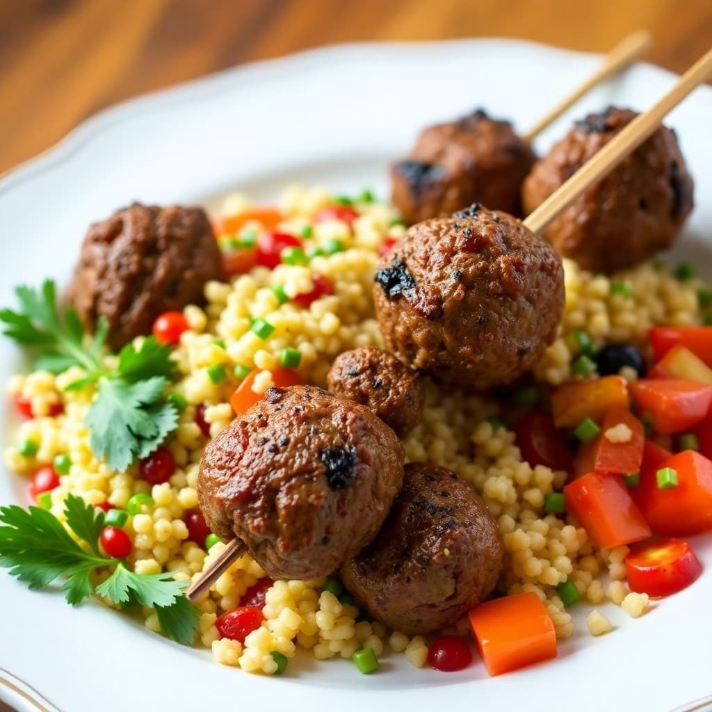 Moroccan-Spiced Lamb Meatball Skewers with Couscous Salad