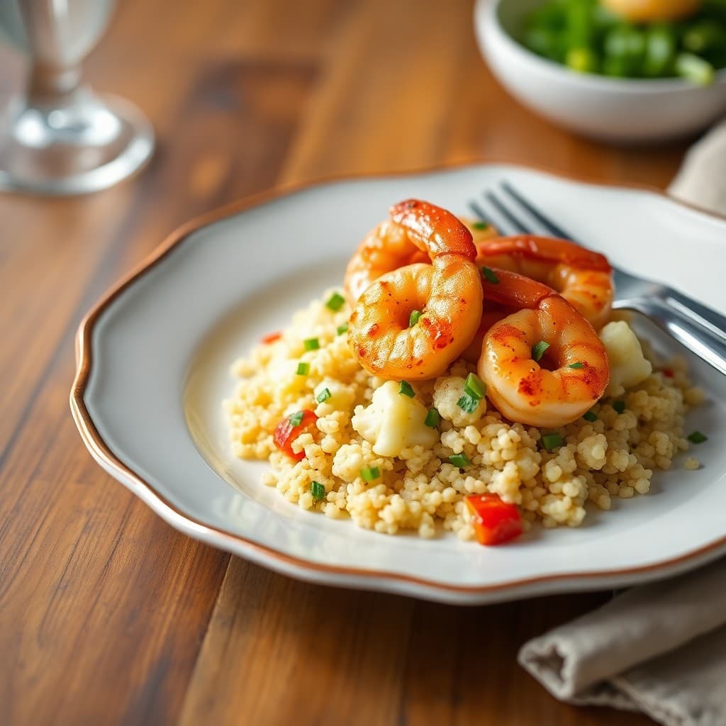 Seared Chili-Lime Shrimp with Roasted Cauliflower and Quinoa