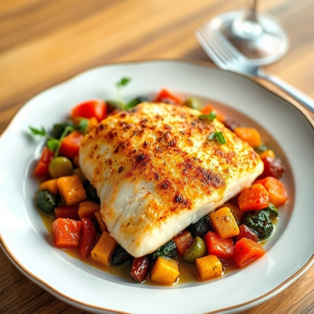Seared Mediterranean Halibut with Roasted Ratatouille