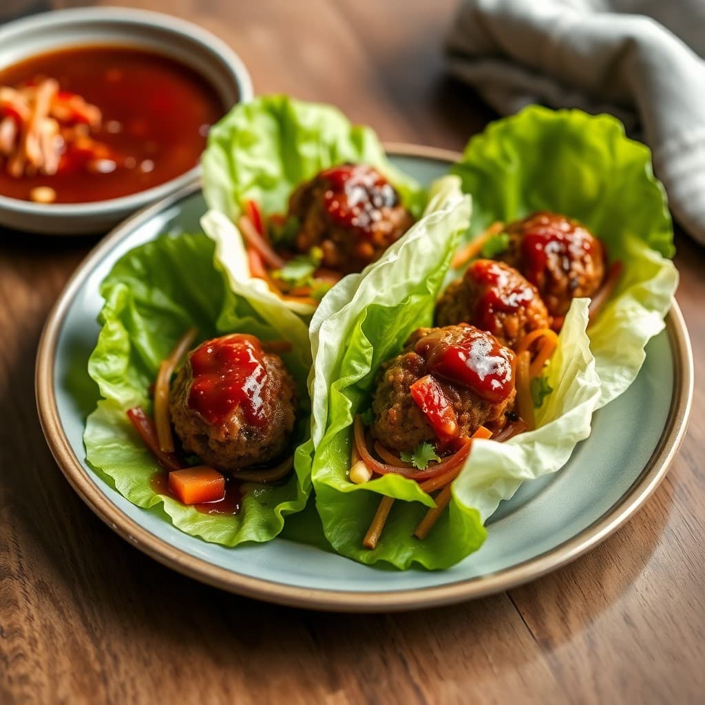 Korean Bulgogi Meatball Lettuce Wraps