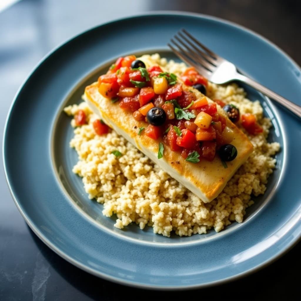 Provençal Roasted Halibut with Tomato-Olive Relish