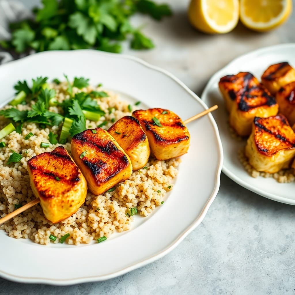Grilled Lemon Pepper Chicken Skewers with Herbed Quinoa