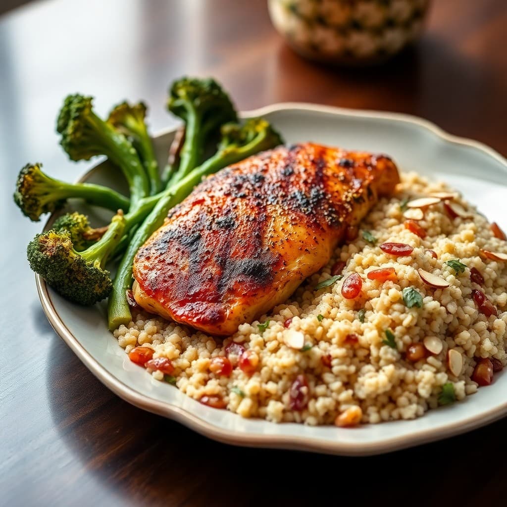 Moroccan-Spiced Roasted Chicken with Charred Romanesco & Herbed Couscous