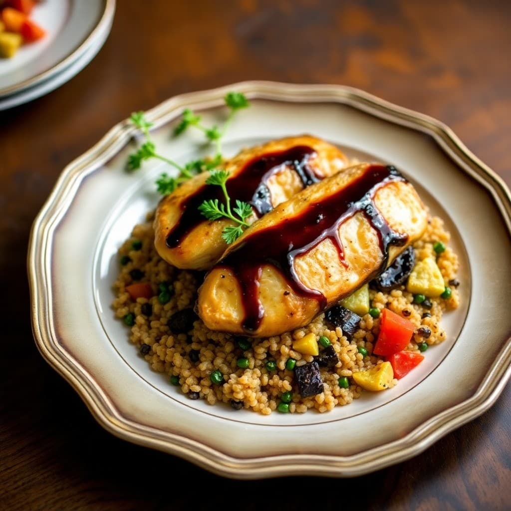 Balsamic Glazed Chicken with Roasted Veggie Quinoa