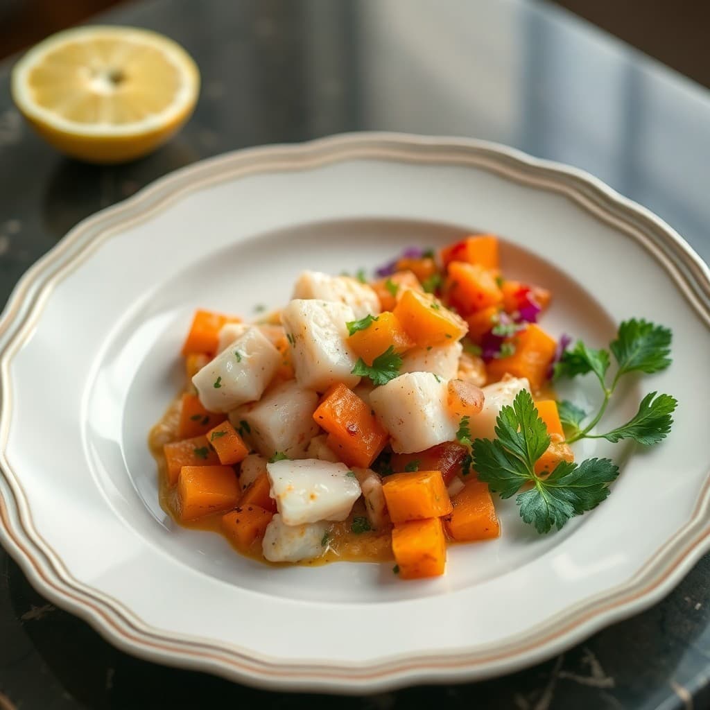 Peruvian Ceviche with Roasted Sweet Potato Salad
