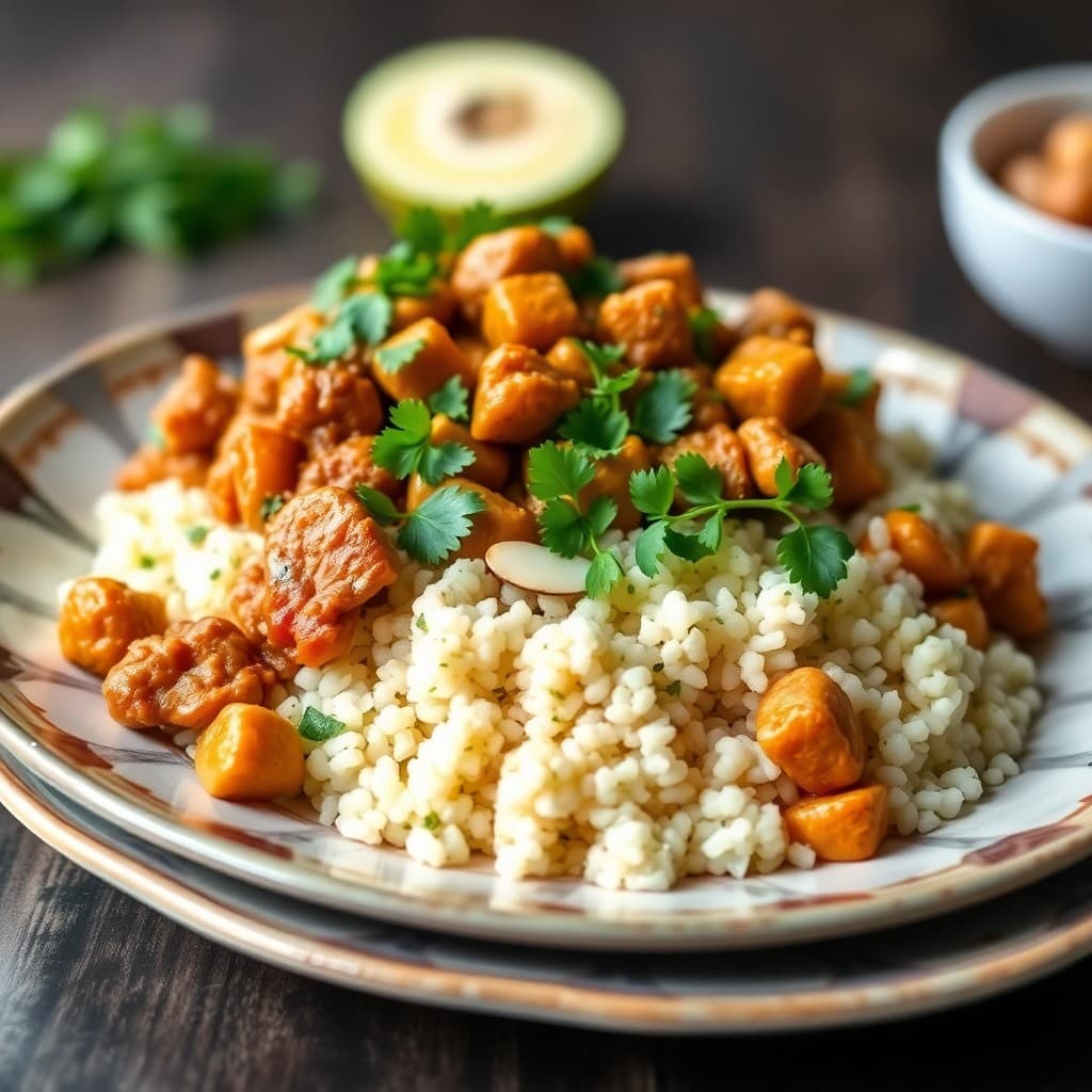 Moroccan-Spiced Seitan & Chickpea Tagine with Herbed Couscous