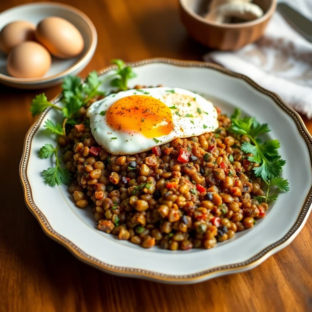 Moroccan Spiced Lentil and Egg Breakfast
