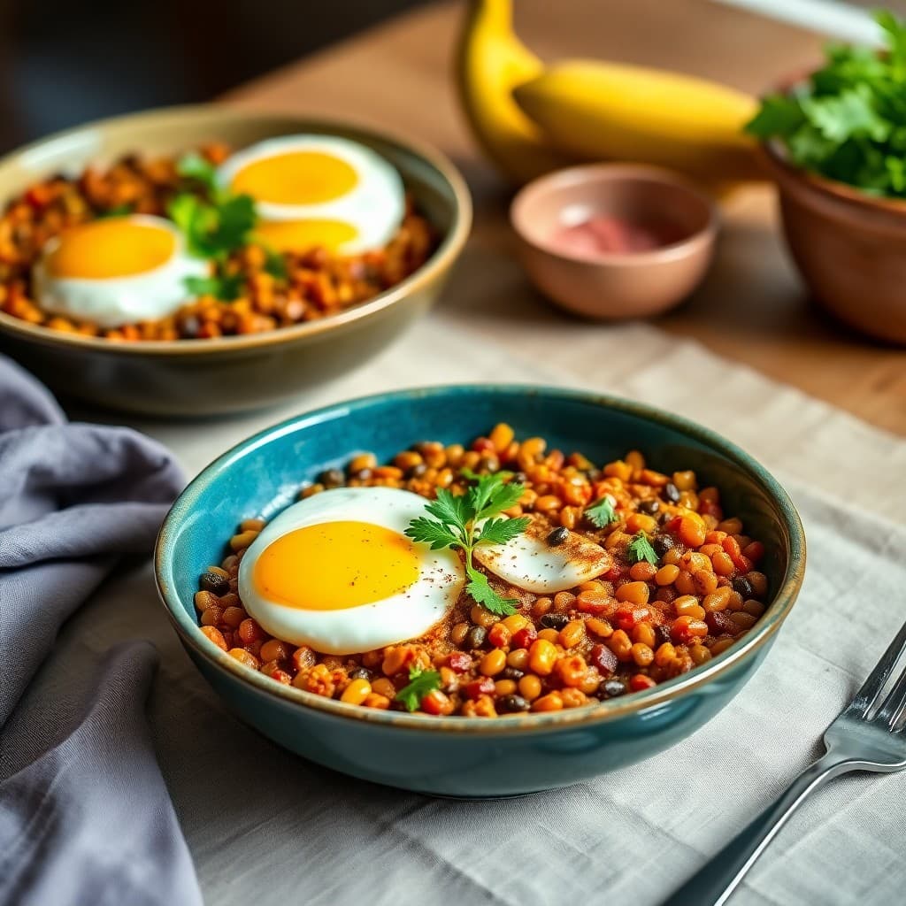 Indian Spiced Lentil and Egg Breakfast Bowls