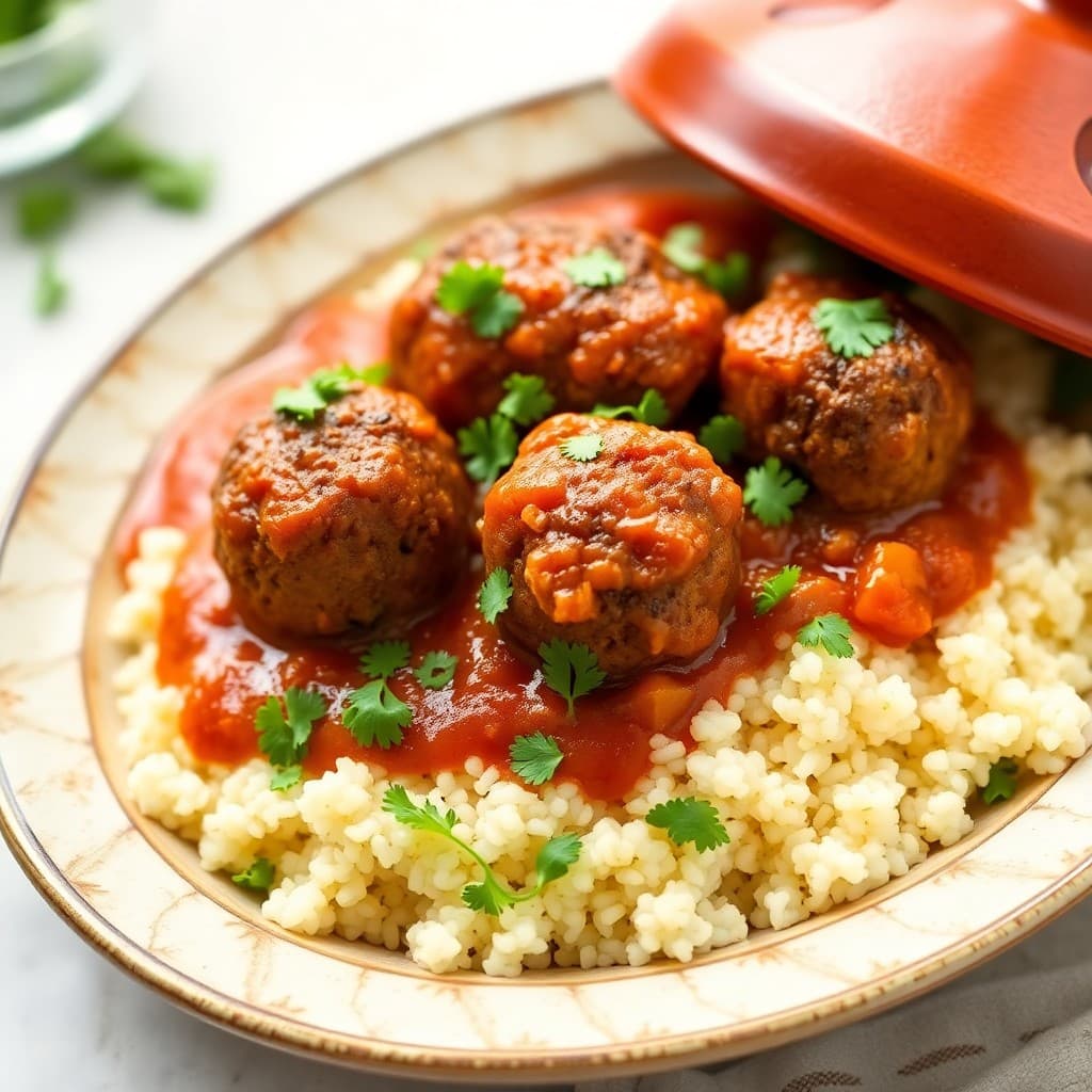 Moroccan-Spiced Lamb Meatball Tagine with Apricot & Cilantro