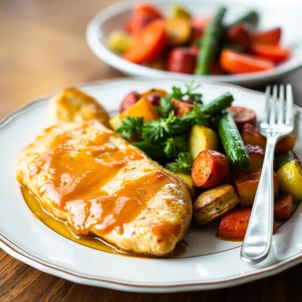 Baked Honey-Mustard Chicken with Roasted Vegetables