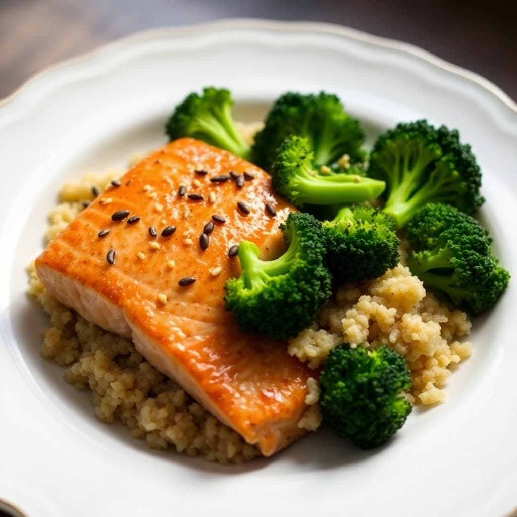 Seared Sesame Salmon with Roasted Broccoli and Quinoa