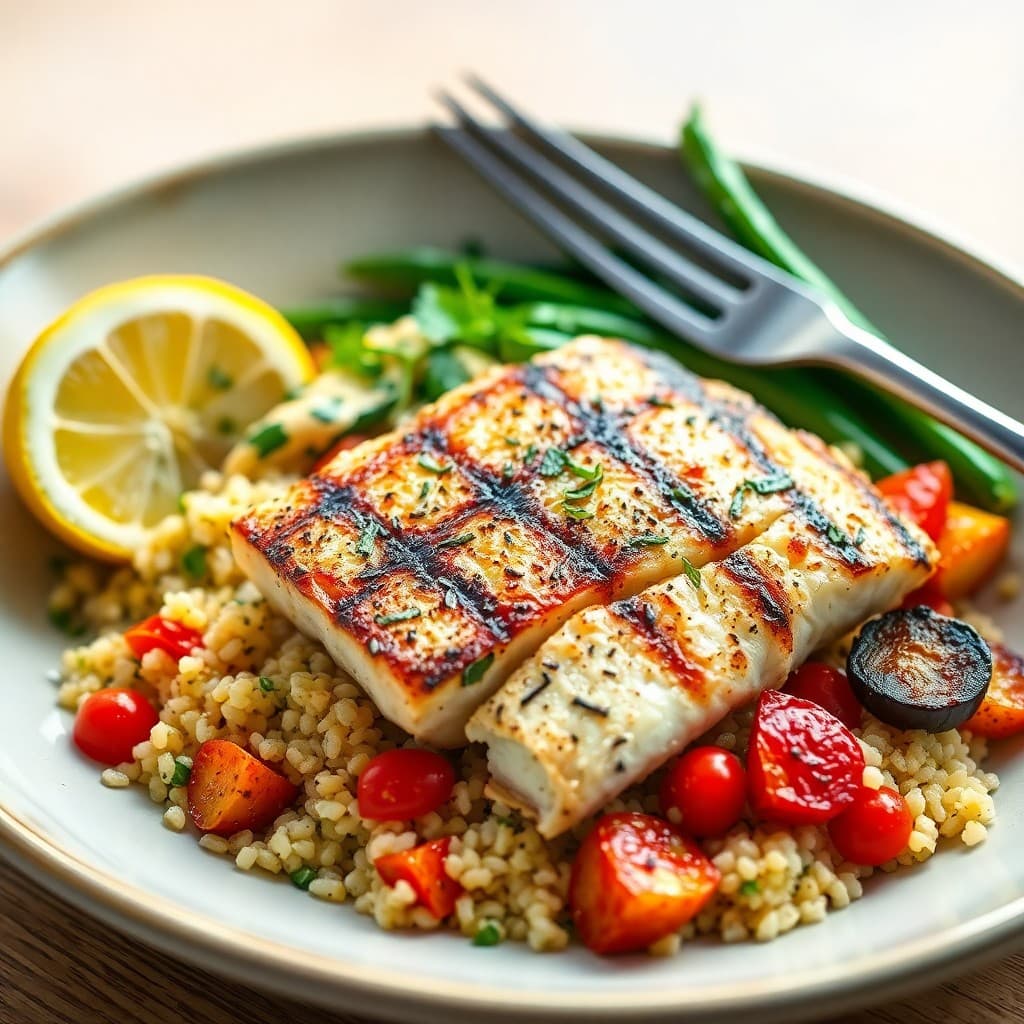 Grilled Mediterranean Swordfish with Lemon-Herb Quinoa