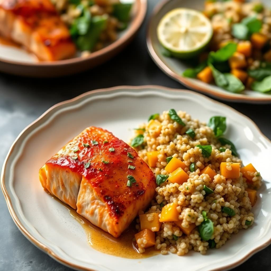 Seared Chili-Lime Salmon with Roasted Butternut Squash and Quinoa Salad