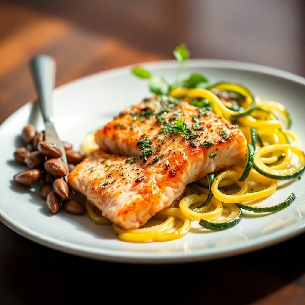 Seared Garlic-Herb Salmon with Roasted Zucchini Ribbons