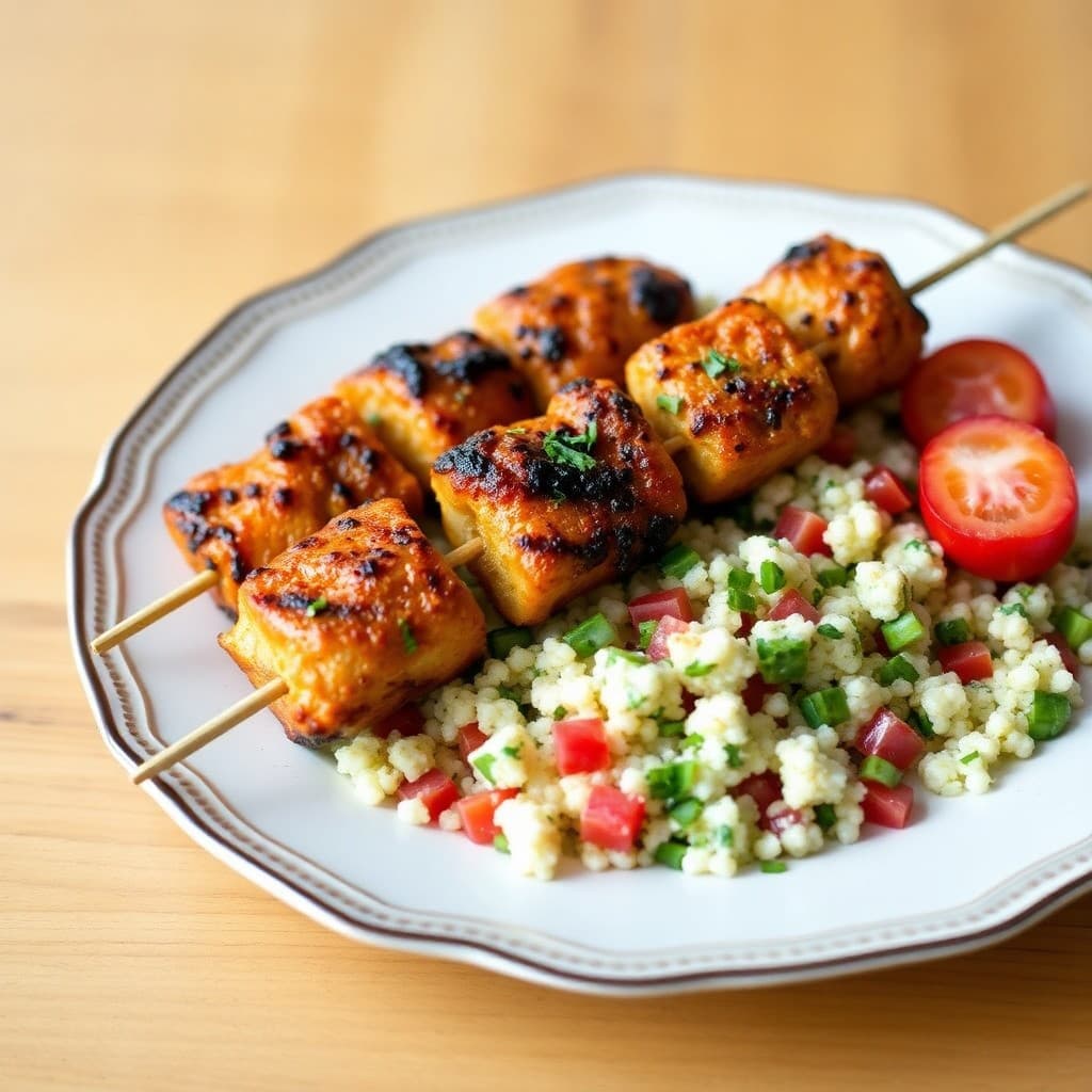 Moroccan Chicken Skewers with Couscous Tabbouleh